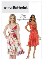 5750  BUTTERICK LINED SLEEVELESS MOCK WRAP BIAS FLARE DRESS PATTERN 14-22 UNCUT
